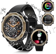 Alpha Gear Military Smart Watch For Men 680mAH 50M Waterproof 1.45" AMOLED Tactical Outdoor Fitness Tracker Smartwatch with Blood Pressure SpO2 Heart Rate Sleep Monitor iOS Android Phones iPhone Call