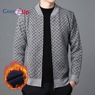 Cozy Up บุรุษสีทึบซิปถักเบสบอลคอ Cardigans กับกระเป๋า