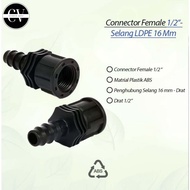 Female THREAD 1/2 X 16MM DRAT CONNECTOR IN 1/2 TO 16MM PE HOSE