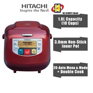 Hitachi Rice Cooker (1.8L/10 Cups/Dark Red) 20-Auto Menu &amp; Double Cook Non-Stick Inner Pot Digital Rice Cooker RZ-D18VFY