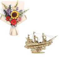 Rowood 3D Wooden Puzzles for Adults, DIY Sailing Ship Bundle Flower Bouquet,Gifts for Teens on Chris