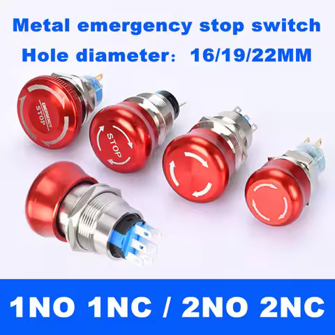 Metal Emergency Stop Button Switch 16/19/22mm mushroom head emergency STOP knob self-locking switch