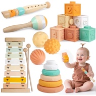 Baby Toys 6-12 Months Montessori Toys for Babies 6-12-18 Months, Wooden Stacking Building Blocks