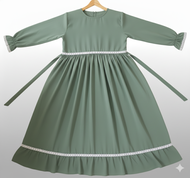 Gamis Syar'i Bahan Katun dengan Detail Renda & Pita Pinggang -  Abaya Polos Modern untuk Anak Remaja
