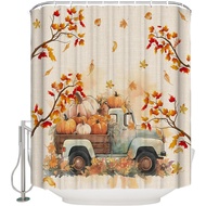 Thanksgiving Shower Curtain for Bathroom 72" x 84" Fall Pumpkin Truck Maple Leaves Autumn Shower Cur
