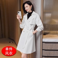 RYRYSTYLE ฤดูใบไม้ร่วงและฤดูหนาวเสื้อกันลมยาวสีขาวคุณภาพสูงสินค้าใหม่เข็มขัดแฟชั่นเวอร์ชันเกาหลีกันล