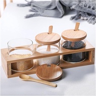 Round Glass Storage Jar with Bamboo Lid Set-Set Balang Kaca Bulat dengan Penutup Buluh