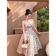 HT1 2-Strap PURPLE FLOWER CHIFLOWER DRESS FOR GOING OUT, PARTY, BEACH, MAXI BEACH, FLOWER CHIFLOWER 