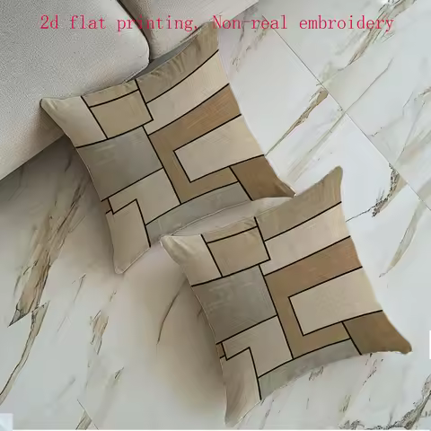 Juego 2 Piezas, Fundas Almohada con Estampado 2D Plano, Temática Primavera con Patrones Geométricos 