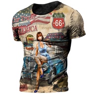 Vintage 66 Route T-shirt For Men 3d Printed Biker Motor Men's T Shirts Oversized T Shirt Route 66 Ra