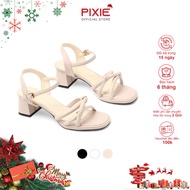 Women's Sandals 5cm High Heel Square Sole Pixie Button Cross Straps H411