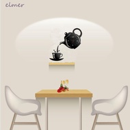 ELMER Teapot Wall Clock Sticker, Silent Teapot Design Acrylic Mirror Wall Clock, Creative 3D DIY Easy to Read 3D Decorative Clock Home Decor