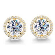 0.5-2 Carat Round Cut Moissanite Halo Stud Earrings 925 Silver Plated 18K Gold GRA Certified Diamond
