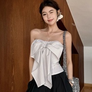 French Style Crop Top Bandeau Vest Summer Design Slim Fit Hot Bé Gái Sleeveless Short Length Back Ex