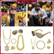 STA Hip Hop Costume Kit 80s 90s Cosplay Outfit Jewelry Cool Rapper Accessories for Women Men Gold Ch