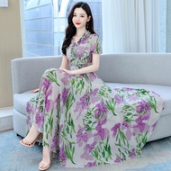 LKK Korea Baru Pencetakan Gaun Bunga Iris Ungu/dress korean style/gaun sifon long dress