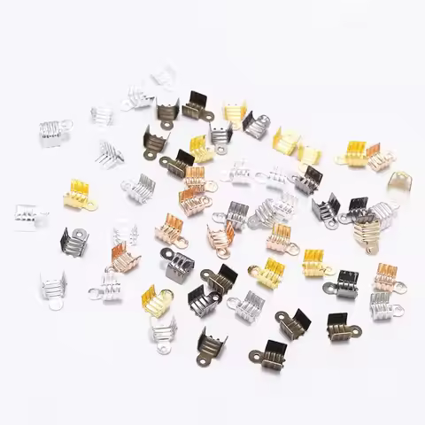 200Pcs 3.5x7/2.5x5.5mm Small Cord End Tip Fold Over Three-wire Clasp Crimp Bead Connector DIY Jewelr