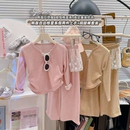 [Two-Piece Suit Fake Two-Piece Bottoming Shirt+Wide-Leg Pants] Children Girls Spring Autumn Suit 202