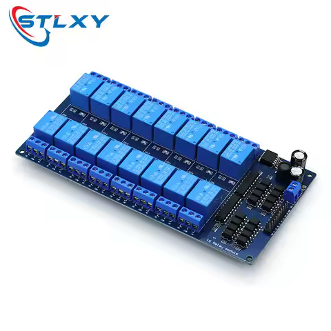 16 Channel Relay Shield Module DC 5V 12V 24V with Optocoupler LM2576 Microcontrollers Interface Powe