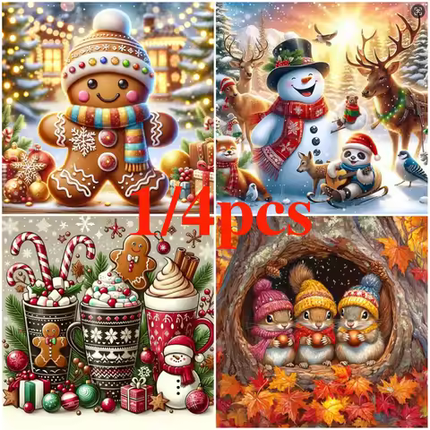 4 different Christmas Day diamond painting sets, randomly 1 piece or a complete set of 4 pieces, fra