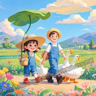 Country Field Little Boys Girls Put Ducks Together Cute Stickers Wall Stickers Bedside Stickers Refr