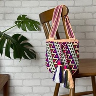 哥倫比亞製 2短揹帶 Wayuu 編織手工包 粉綠紫白