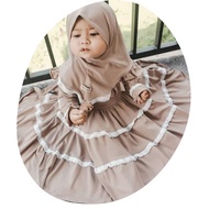 Baby dress with coksu lace ruffle, two 0-3 years old, crinkle, hijab set