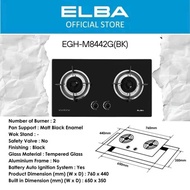ELBA EGH-M8442G(BK) 4.8kW 2 Burner Built In Glass Hob / Gas Stoves / Glass Stove / 8442 BLACK (Free 
