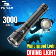 Puteer Flashlight Waterproof Original XHP70 XHP50 Led Underwater Diving Flashlight for Diving Snorke