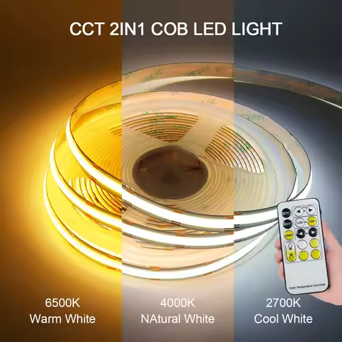12V 24V Dimmerable CCT COB LED Strip With Remote 608LEDs/M IP21 Warm White + Cold White Home Decor F