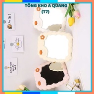 Square Table Mirror with Rattan Border, Foldable Makeup Mirror in Sheep Shape with Lovely Flowers - 