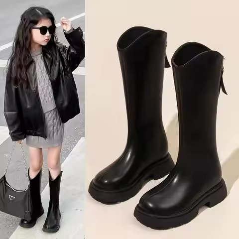 Children Knee Length Boots New 2025 Autumn Student Girls Princess Boots Kids Zipper Comfortable Non 