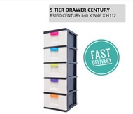 🔥READY Large  Storage Cabinet  Century 5 Tier Plastic Drawer / Cloth Cabinet / simpan baju barang tuala5 tingkat