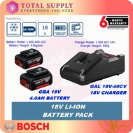 【BOSCH ORIGINAL】 18V 4.0 Battery & 18V Charger [2 x GBA 18V 4.0Ah + GAL 18V-40] (1 600 A01 9S1) GBH1