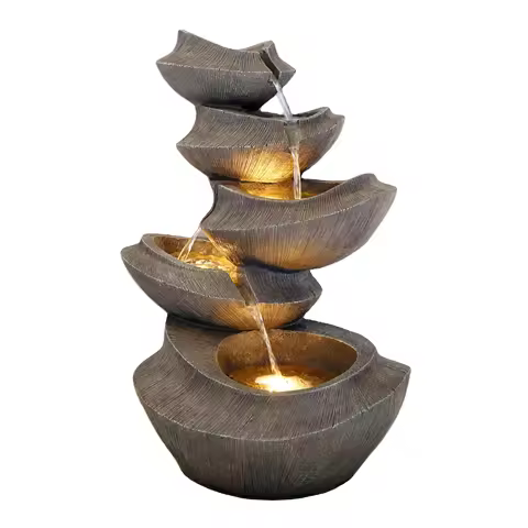 Custom Fountain 5-Tiers Decoration Outdoor Solar Power Waterfall Fountain Statue With Led Light