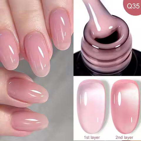 LILYCUTE Pink Nude Quick Extension Gel Nail Polish 3 In 1 Jelly Transparent Semi Permanent Soak Off 
