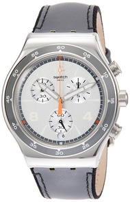 Swatch Irony Last Round Grey Dial Leather Strap Men's Watch YVS446