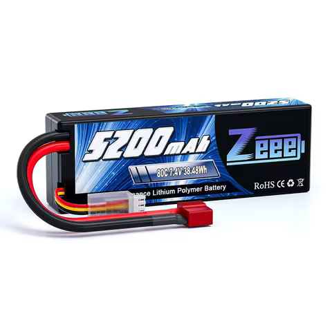 Zeee 2S Lipo Battery 7.4V 80C 5200mAh Hardcase T Plug for 1/8 1/10 RC Car Truck Tank RC Buggy Truggy