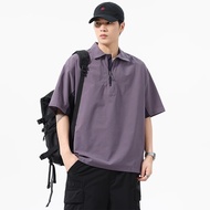 เสื้อโปโลแขนสั้นผู้ชาย ระบายอากาศได้ดี แห้งเร็ว มีลายเย็บปะติดปะต่อ ปกหลวม เสื้อยืดแขนสั้นสำหรับใส่ท