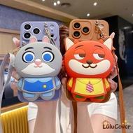 3D Cute Bunny & Fox Case With Crossbody Strap For Xiaomi Civi 4 3 2 1S Poco C71 C65 C55 C51 C40 C31 