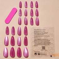 Pink Cat-Eyes Almond Fake Nails Recyclable Full Cover Nail Sticker for DIY Nail Art Decorations Salo