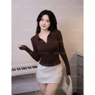 (ON SALE) Bodycon Long Sleeve Polo Collar Soft Cotton Shirt A2759