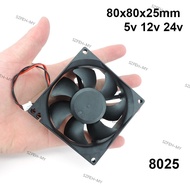 2pin dc 80mm 80X80X25MM Cooling Fan 8cm 5V/12V/24V DC Brushless Cooling Cooler Fan 8025 Sleeve oil B