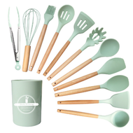 12PCS Silicone Kitchen Utensils set Kitchen tools kitchenwares Wooden Handle Cooking Set