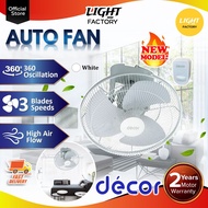 [NEW MODEL]DECOR A68 16'' Auto Fan 3 Blades Wall Fan 3 Speeds with Electronic Regulator 360 Degree Auto Fan Kipas Siling