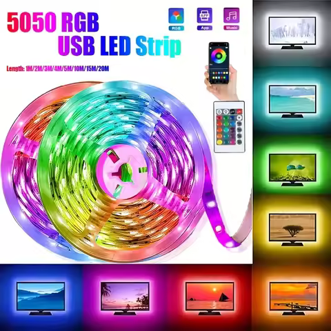 RGB LED Strip Lights 5050 Bluetooth APP IR Remote Control USB 1M 2M 3M 4M 5M 10M 15M 20M Festival De