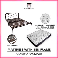 Combo Set Queen Size Bed Frame with 8 Inch Quality Mattress Katil Queen Set Dengan Tilam