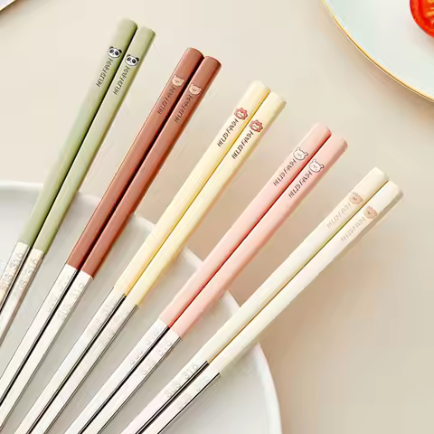 WORTHBUY Portable Cute 316 Stainless Steel Non Slip Chinese Chopsticks Reusable Sushi Stick Dishwash