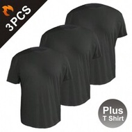 3pcs/Set Men's Black Plus Size T-Shirts, Sizes Available: 2XL/3XL/4XL/5XL/6XL, Ultra-Lightweight Qui