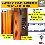 (Orange, Uncut 9.5ft) 50pcs x 9.5 ft 25mm 1" Medium Duty PVC Conduit Pipe PVC pipe DIY Pipe - Orange